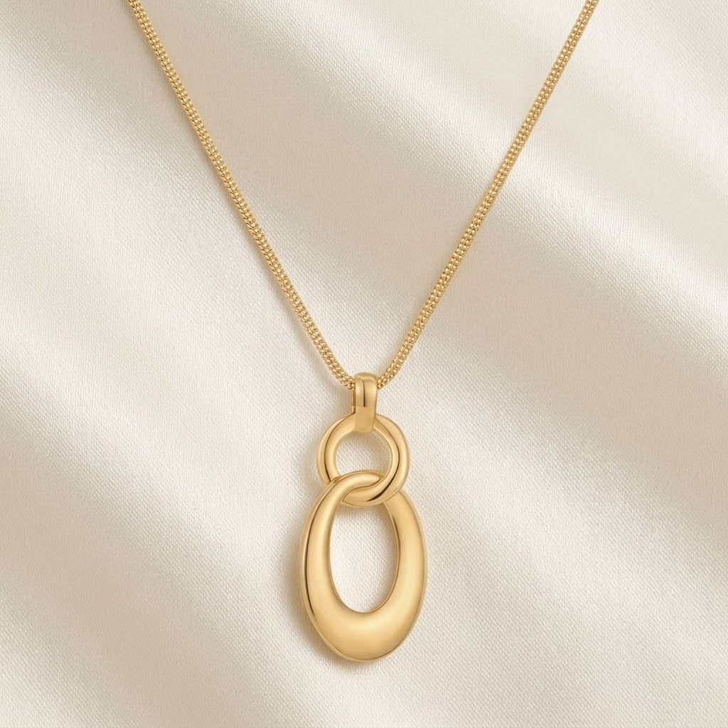Sculptural Interlocking Oval Pendant Necklace