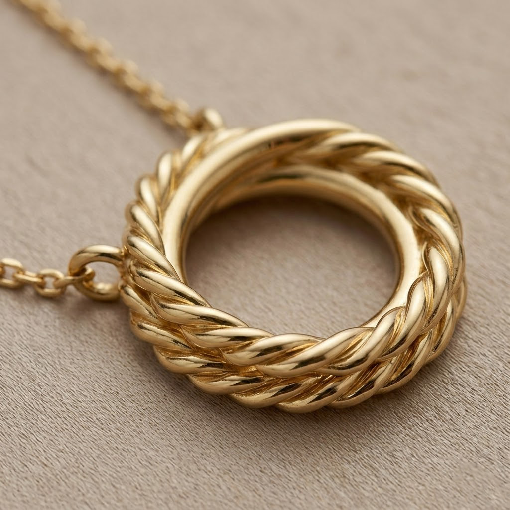 Interlocking Double Ring Pendant Necklace