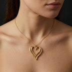 Sculptural Double Open-Heart Pendant Necklace