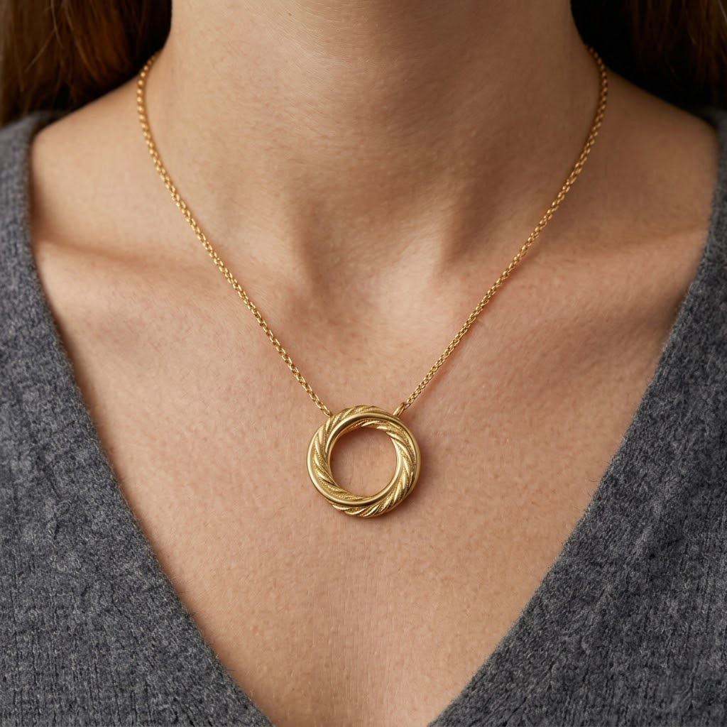Interlocking Double Ring Pendant Necklace