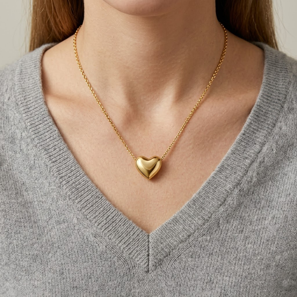 Gemini said Minimalist Puffed Heart Pendant Necklace