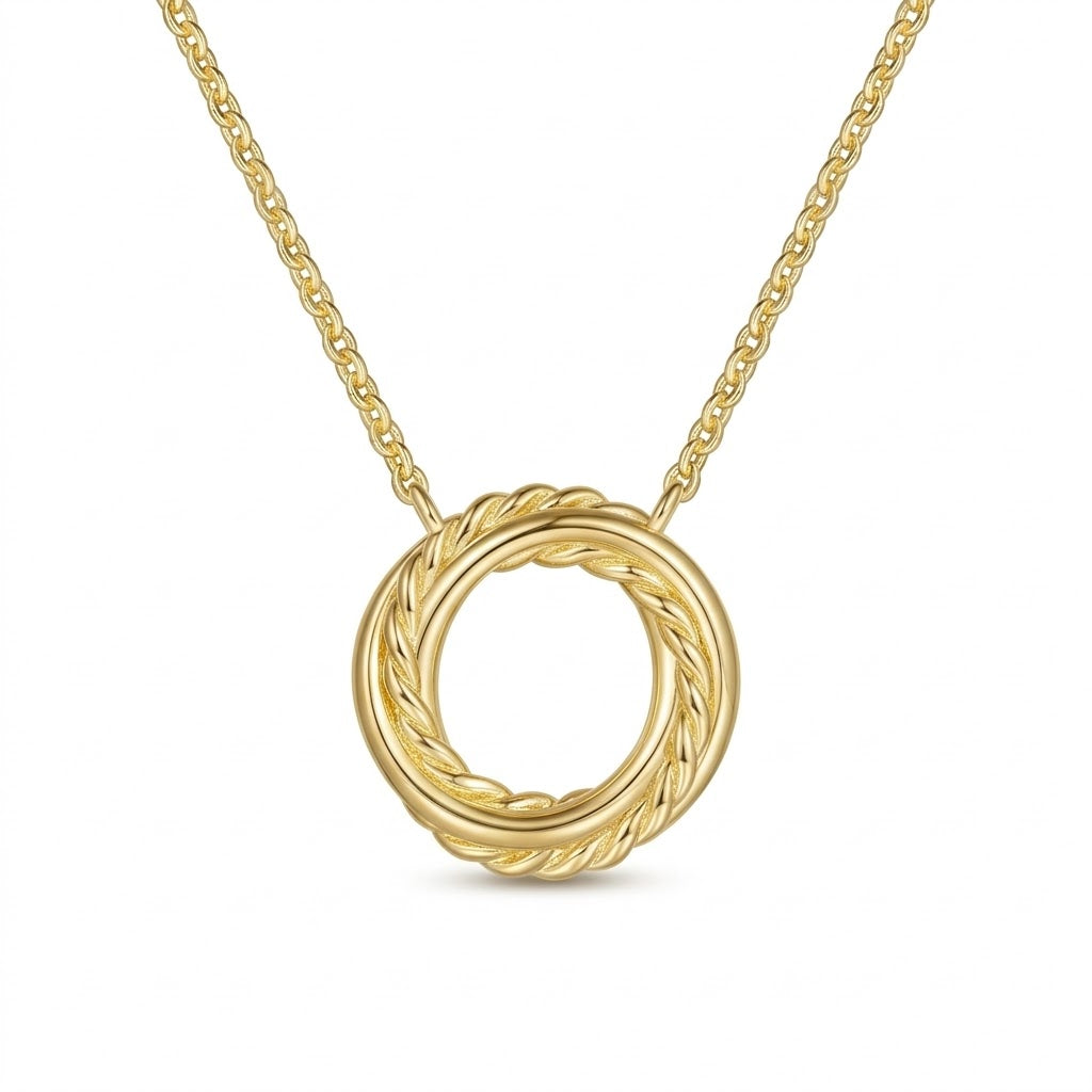 Interlocking Double Ring Pendant Necklace