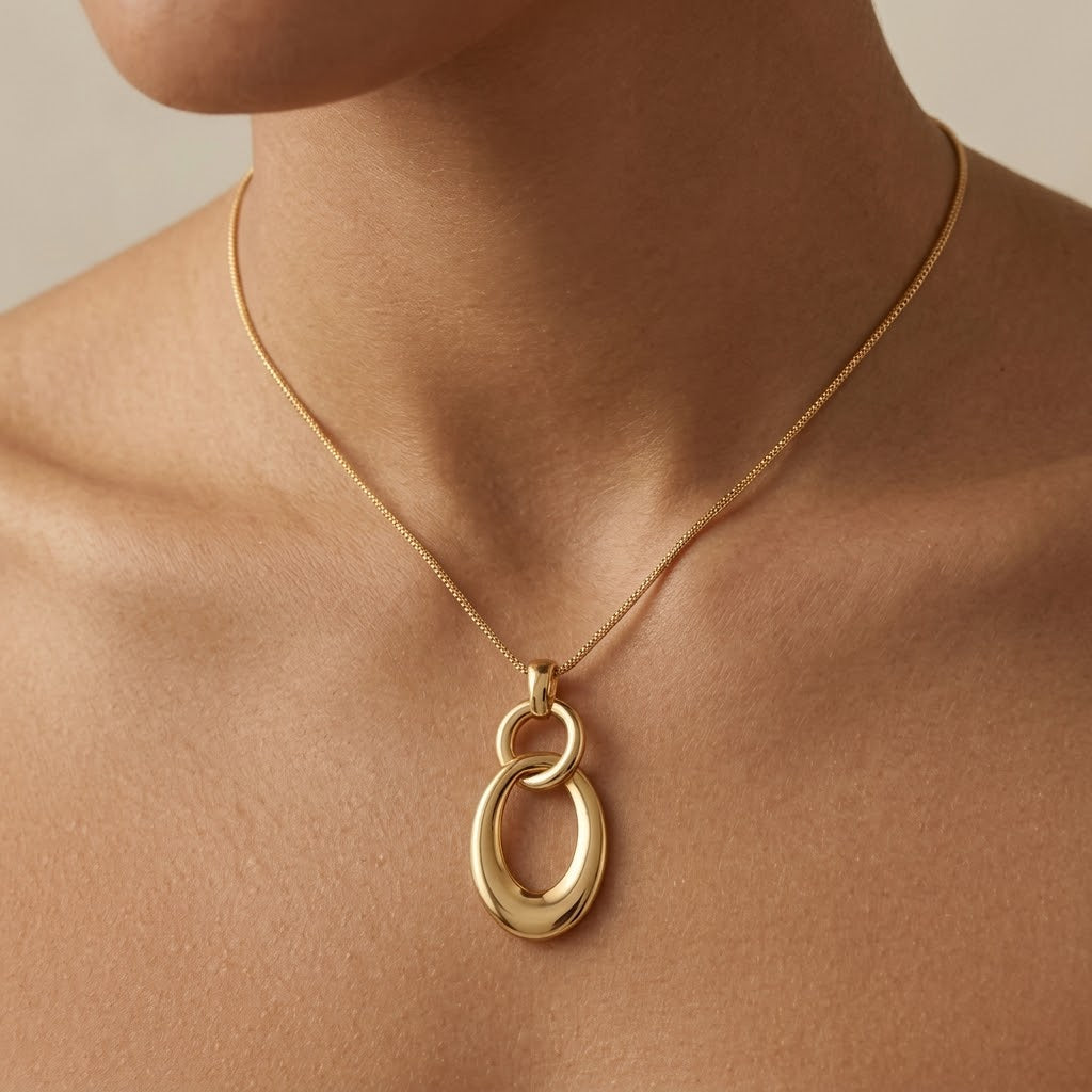 Sculptural Interlocking Oval Pendant Necklace