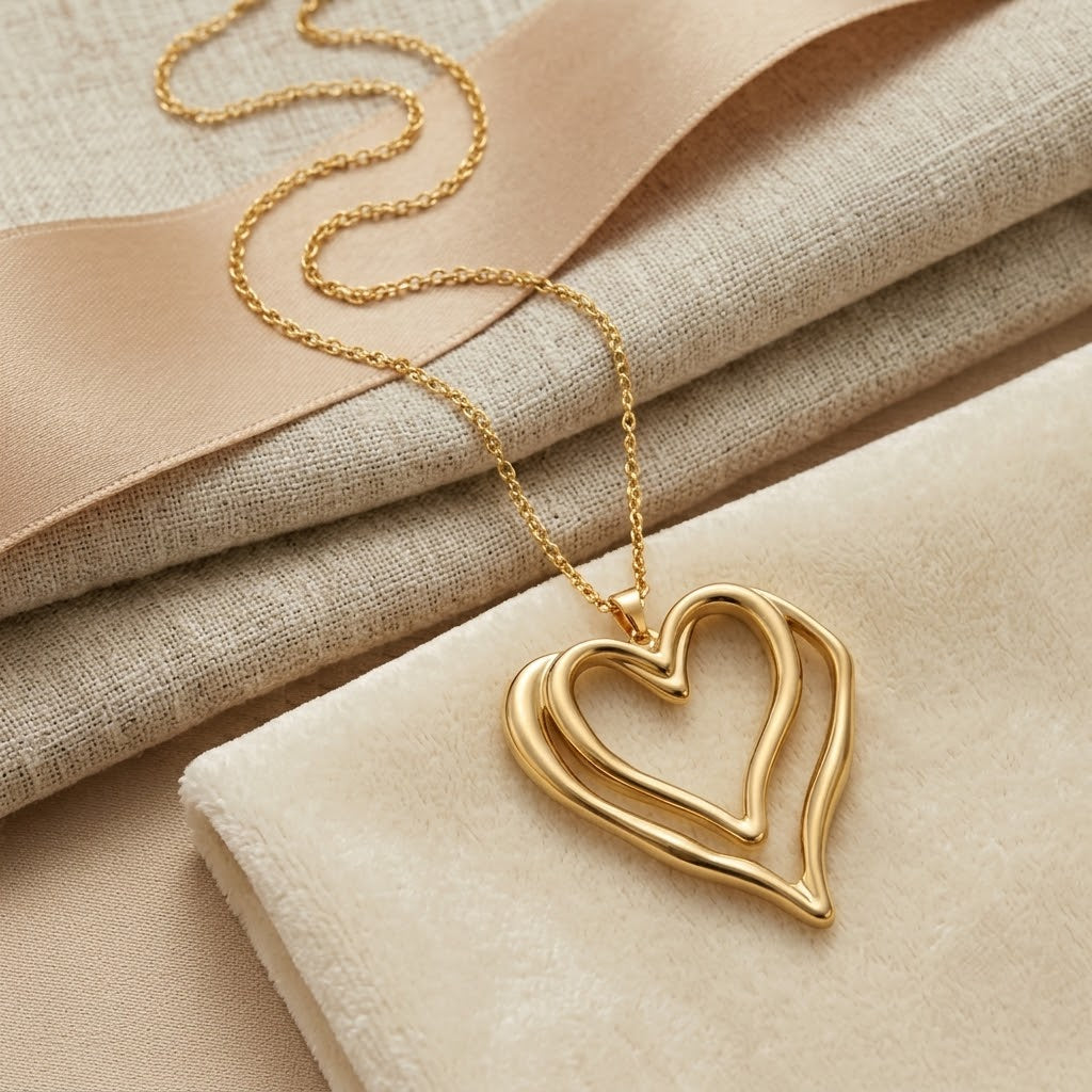 Sculptural Double Open-Heart Pendant Necklace