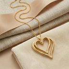 Sculptural Double Open-Heart Pendant Necklace