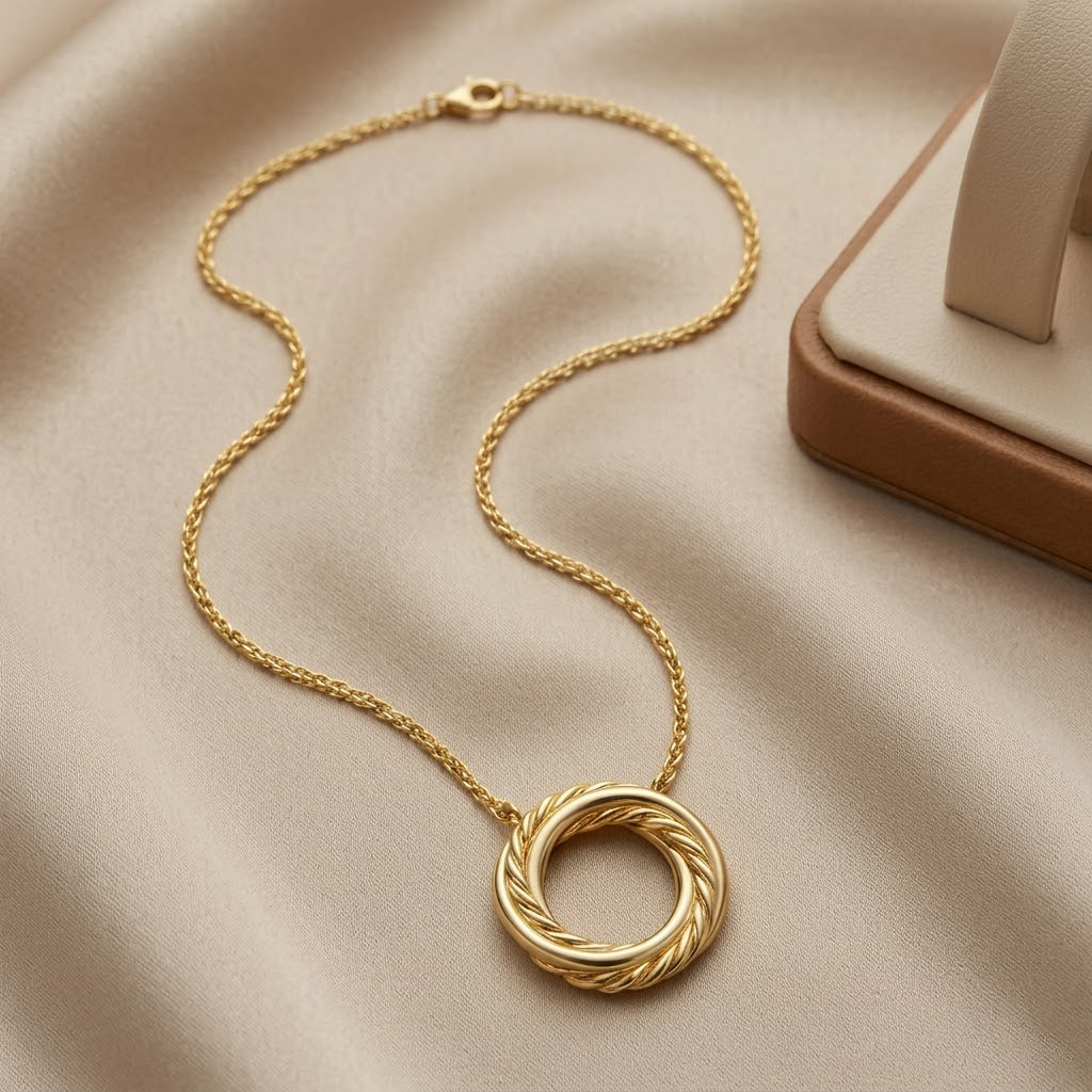 Interlocking Double Ring Pendant Necklace