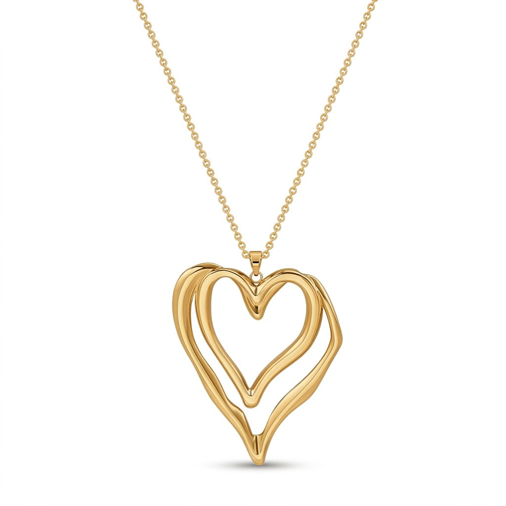 Sculptural Double Open-Heart Pendant Necklace