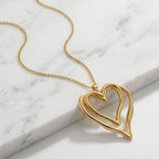 Sculptural Double Open-Heart Pendant Necklace